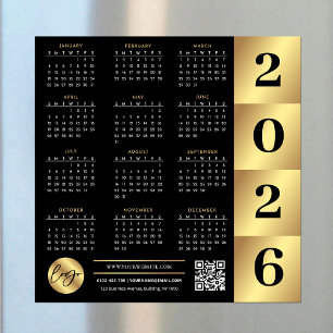 2026 Calendar Business Logo QR Code Black & Gold