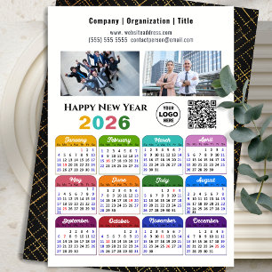 2026 Calendar Business Logo QR code Modern Colour Holiday Card