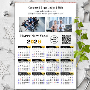 2026 Calendar Business Photo Logo QR Black Magnet