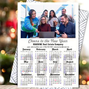 2026 Calendar Business Photo Modern Silver Minimal Holiday Card