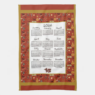 2026 Calendar Chinese Theme Red Repeat Fabric Font Kitchen Towel