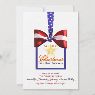 2026 Calendar Christmas Patriotic Bow America Flag Holiday Card