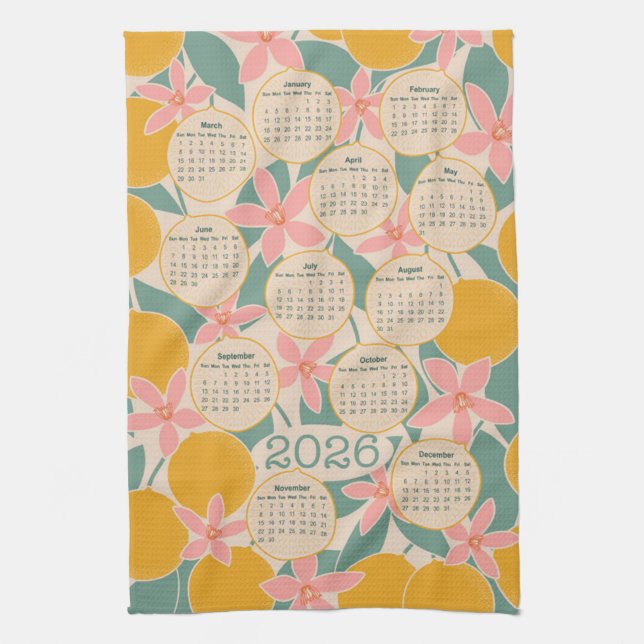 2026 Calendar - citrus & blossoms Kitchen Towel (Vertical)
