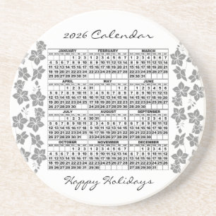 2026 Calendar Coaster Flowers White