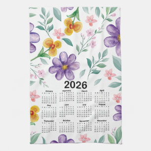2026 Calendar Colourful Floral Botanical Garden Kitchen Towel