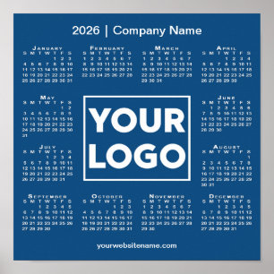 2026 Calendar Company Logo and Name Blue Poster