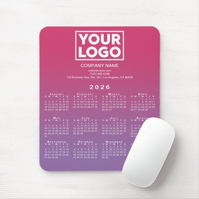 2026 Calendar Company Logo Pink to Purple Gradient Mouse Pad (With Mouse)