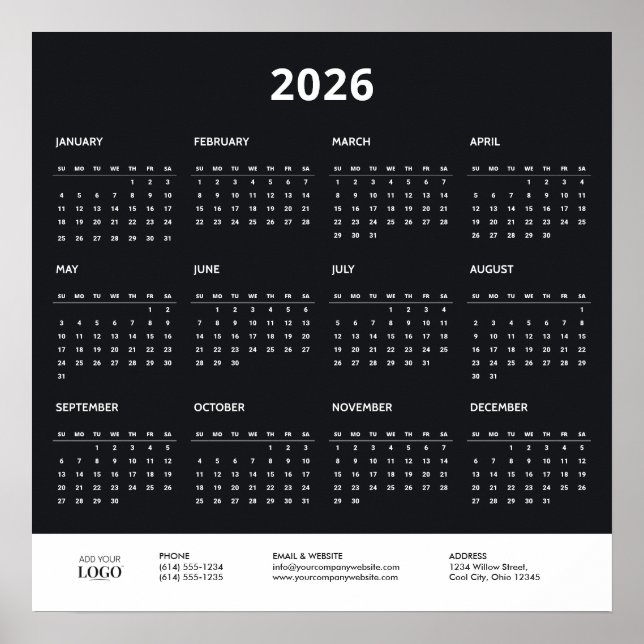 2026 Calendar Corporate Business Logo Branded  Poster (Front)