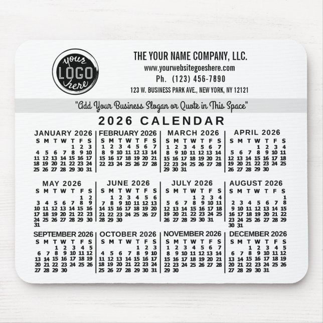 2026 Calendar Custom Business Logo Name Easy White Mouse Pad (Front)
