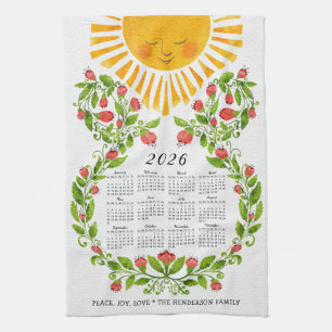 2026 Calendar Cute Floral Kitchen Towel
