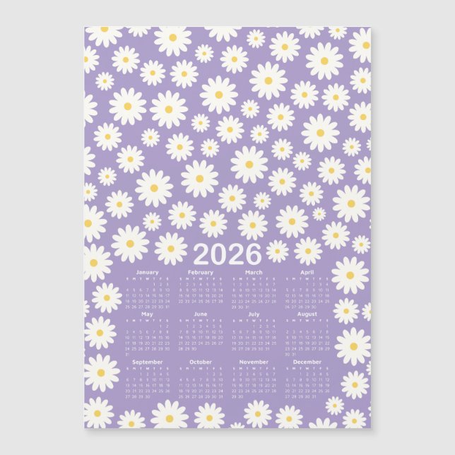 2026 Calendar Daisy Flower Pattern (Front)