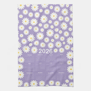 2026 Calendar Daisy Flower Pattern Kitchen Towel