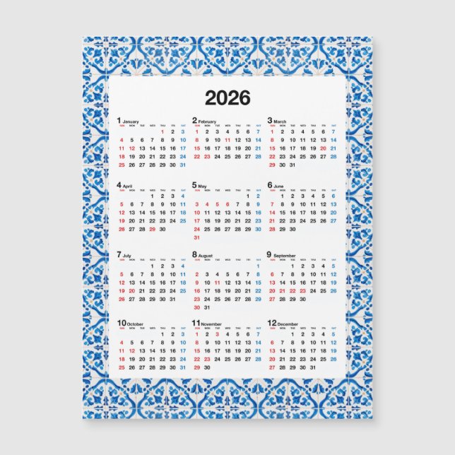 2026 Calendar Design – Unique Yearly Azulejo  (Front)
