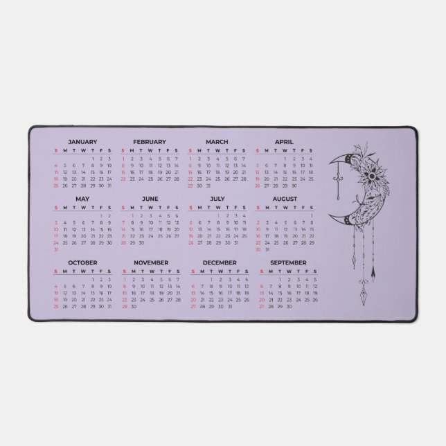 2026 Calendar Desk Mat - Celestial Moon & Floral  (Front)