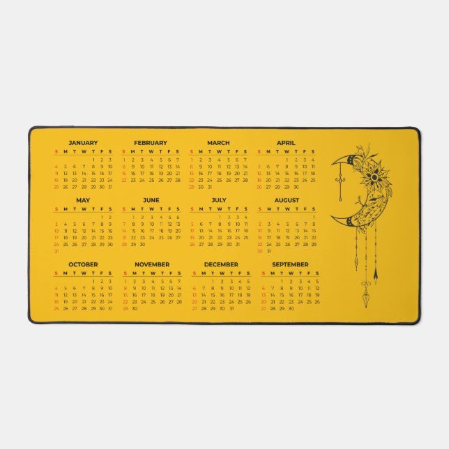 2026 Calendar Desk Mat - Celestial Moon & Floral  (Front)
