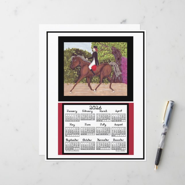 2026 Calendar Dressage Horse Equine Fabric Font (Front/Back In Situ)