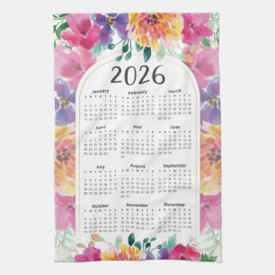 2026 Calendar Elegant Colourful Floral Garden Kitchen Towel