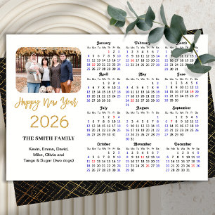 2026 Calendar Elegant Gold Glitter Script Photo  Holiday Card