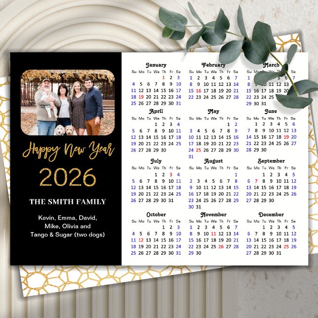 2026 Calendar Elegant Gold Glitter Script Photo  Holiday Card (Creator Uploaded)