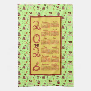 2026 Calendar Fabric Font Chinese Favorites Jade Kitchen Towel