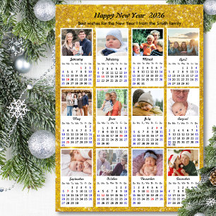 2026 Calendar Family 12 Photo Modern Gold Glitter