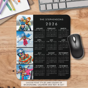 2026 Calendar Family 4 Photo Personalized Colour Mouse Pad