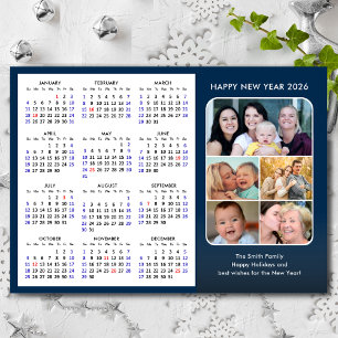 2026 Calendar Family Photo Modern Blue Minimalist Holiday Card