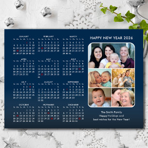 2026 Calendar Family Photo Modern Blue Minimalist Holiday Card