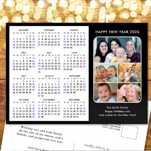 2026 Calendar Family Photo Modern Green Minimalist Holiday Postcard
