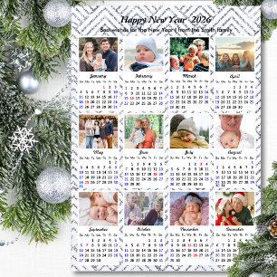 2026 Calendar Family Photo Modern Silver Glitter