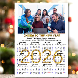 2026 Calendar Gold Glitter Business Photo Magnetic