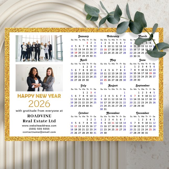 2026 Calendar Gold Glitter Business Photo Magnetic (Creator Uploaded)