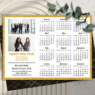 2026 Calendar Gold Glitter Business Photo New Year Holiday Card