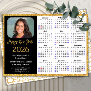 2026 Calendar Gold Glitter Business Photo New Year Holiday Card