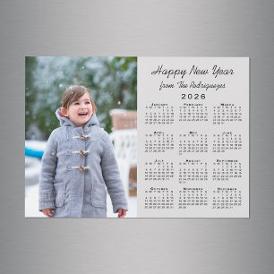 2026 Calendar Happy New Year Photo Grey Magnet