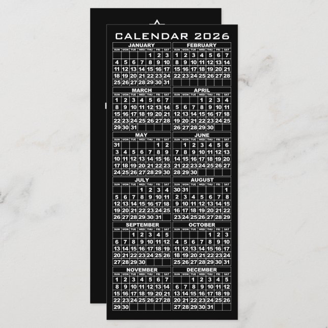 2026 Calendar Holidays Rack Card Black Tree (Front/Back)