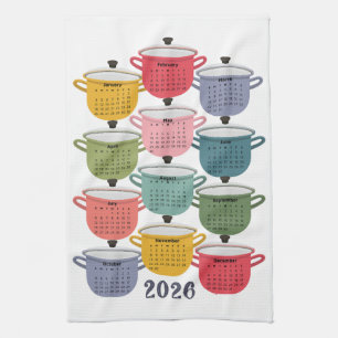 2026 Calendar Kitchen Colorful Cookware Kitchen Towel