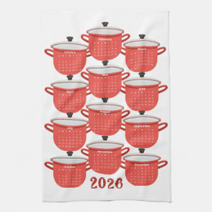 2026 Calendar Kitchen Red Cookware Towel
