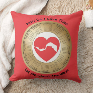 2026 Calendar Lovers' How Do I Love Thee Throw Pillow