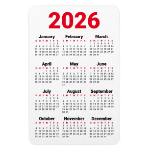 2026 Calendar Magnet   Red Black Gray White
