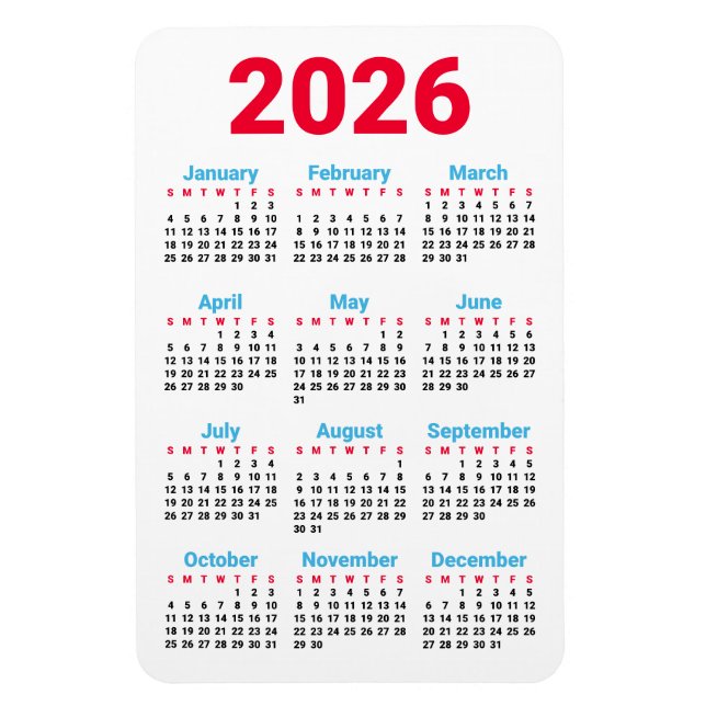 2026 Calendar Magnet | Theme: Chicago flag colours (Vertical)