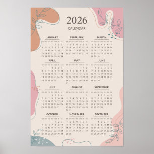 2026 Calendar Mid Century Abstract Boho Aesthetic Poster