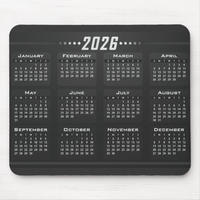 2026 Calendar Modern Black White  Mouse Pad (Front)