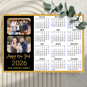 2026 Calendar Modern Gold Glitter 2 Photo Magnetic