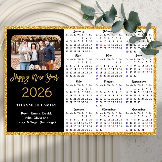 2026 Calendar Modern Gold Glitter Photo Magnetic (Creator Uploaded)