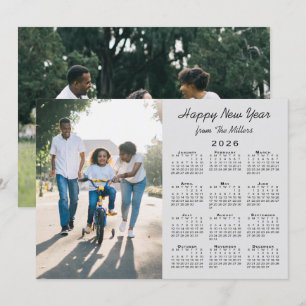 2026 Calendar Modern Gray 2 Photo Happy New Year Holiday Card