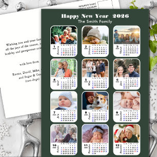 2026 Calendar Modern Green Family 12 Photo Collage Postcard