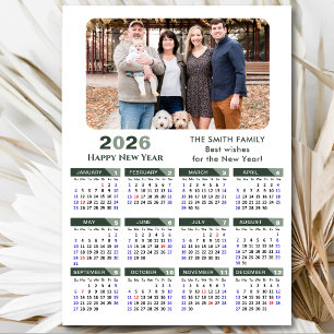 2026 Calendar Modern Sage Green Minimalist Photo Holiday Card