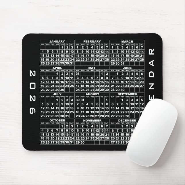 2026 Calendar Mousepad Black (With Mouse)