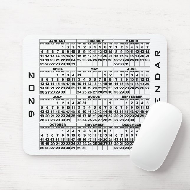 2026 Calendar Mousepad White (With Mouse)